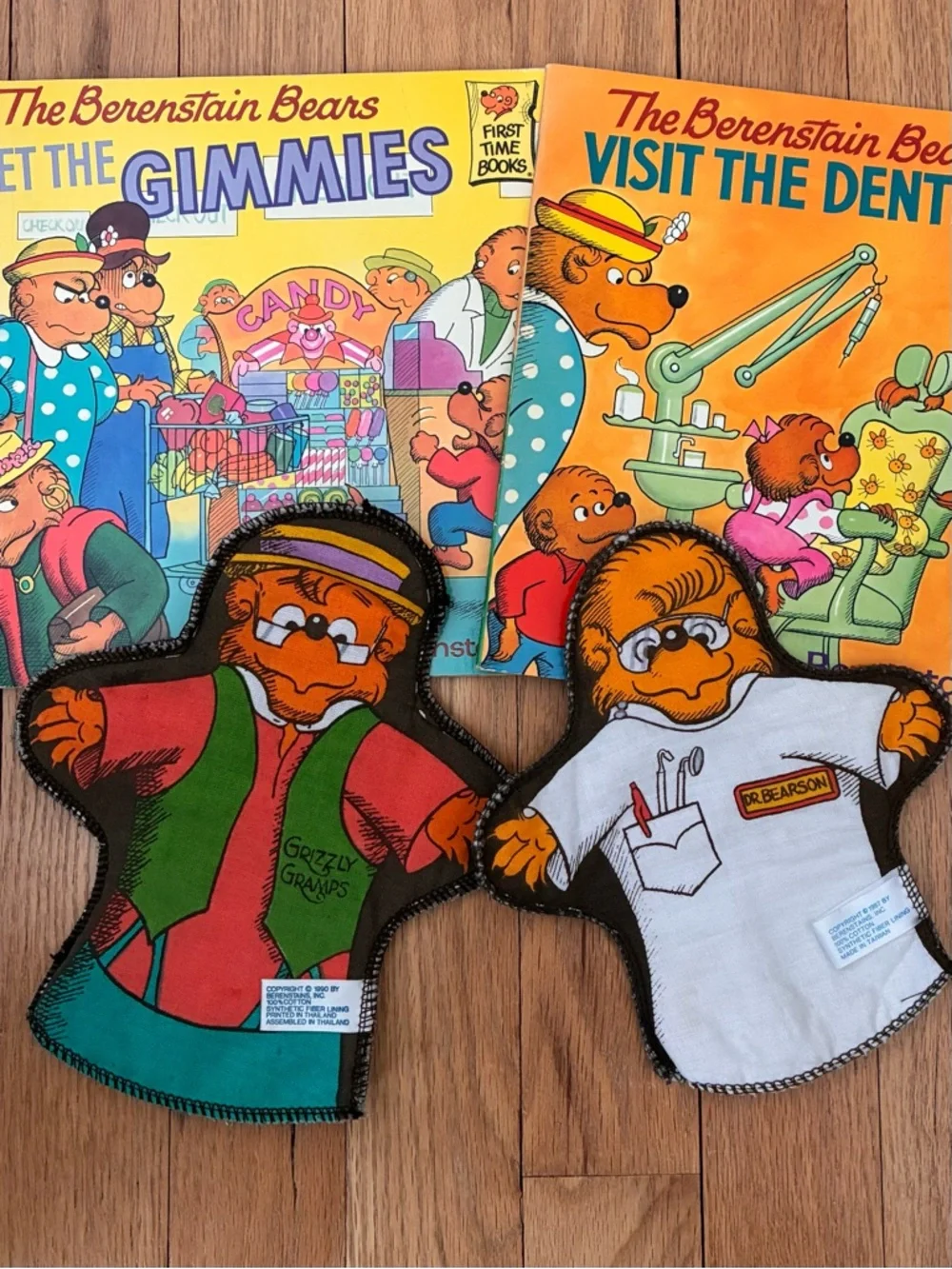 The Berenstain Bears, 2 FIRST TIME BOOKS, Softcover, with 2 Hand Puppets, 1980s